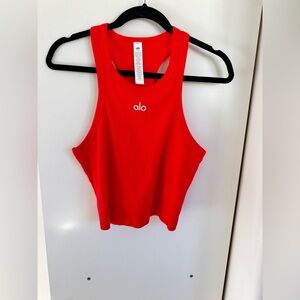 ALO Yoga Bright Pink Ribbed Cropped Racerback Tank